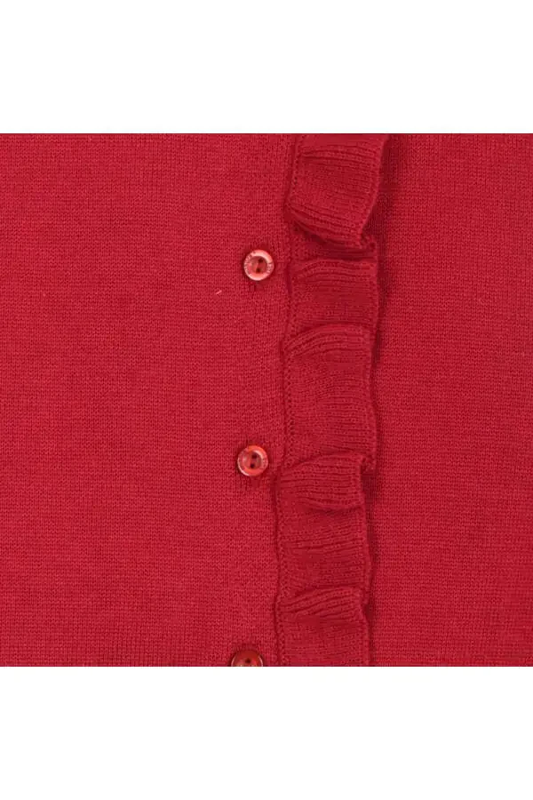Baby girl knitted cardigan with frills (6-24 months, red) - 2