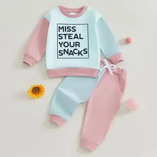 Baby Girl Kuzgi Kiyimlar To'plami Uzun Yengli Xatli Bosmali Sviter Shim Toddler Chaqaloq Kiyimlari 6 12 18 24 Oy 2T 3T - 2