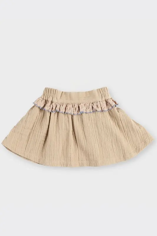 Baby Girl Lace Detail Beige Skirt - PANÇO