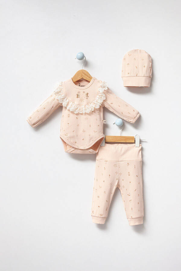 Baby Girl Lace Detail Hat, Tights and Bodysuit Set - 2