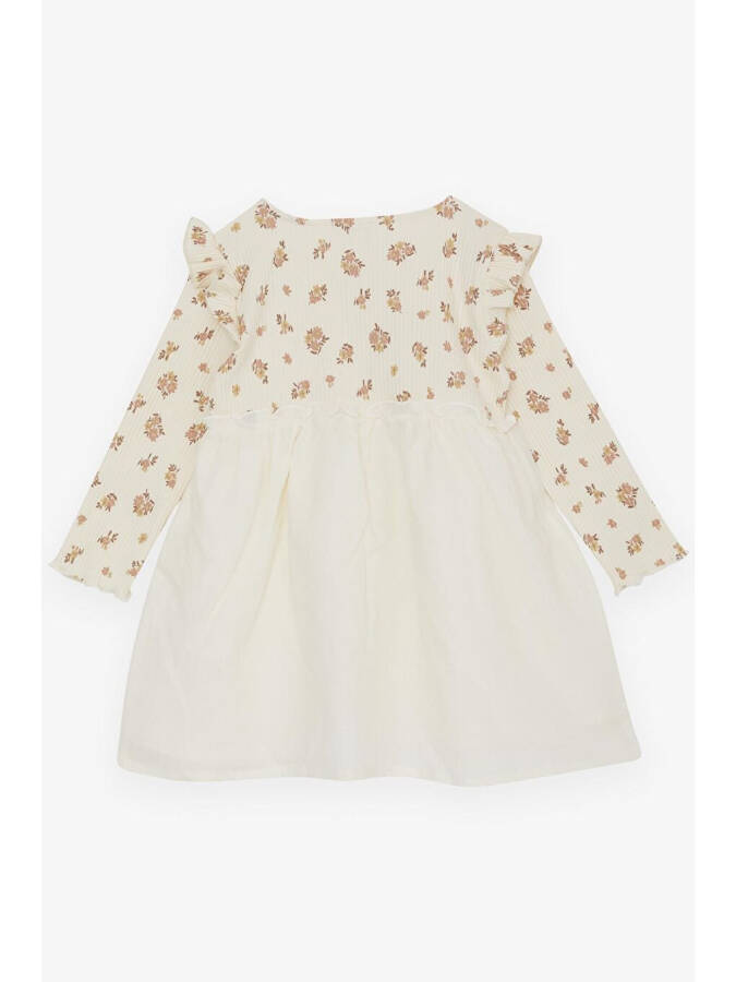 Baby Girl Long Sleeve Dress Floral Pattern Buttoned Frilled Shoulder Cream (2-6 Years) - 2