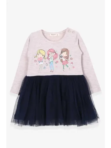 Baby Girl Long Sleeve Dress Printed Beige Melange (1.5-2 Years)-Beige - 1