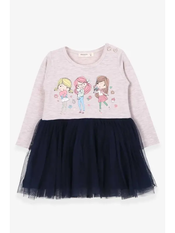 Baby Girl Long Sleeve Dress Printed Beige Melange (1.5-2 Years)-Beige - LC WAIKIKI