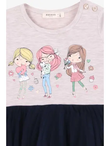 Baby Girl Long Sleeve Dress Printed Beige Melange (1.5-2 Years)-Beige - 3