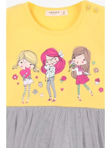 Baby Girl Long Sleeve Dress Printed Yellow (1.5-2 Years Old)-Yellow - 3