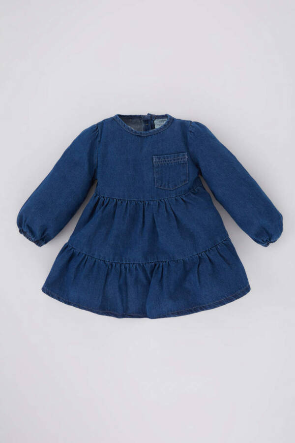Baby Girl Long Sleeve Jean Dress Dark Blue - 1