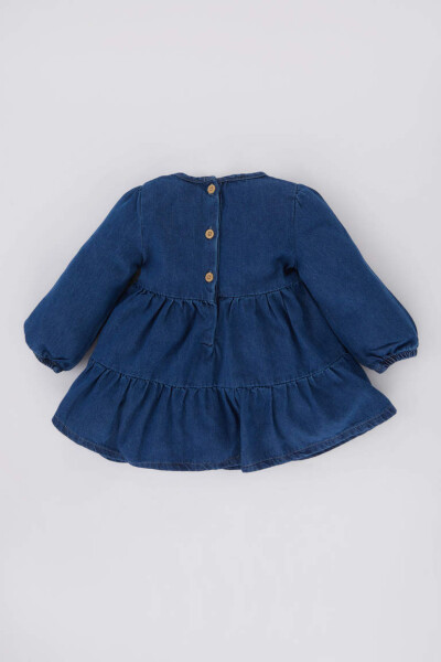 Baby Girl Long Sleeve Jean Dress Dark Blue - 5