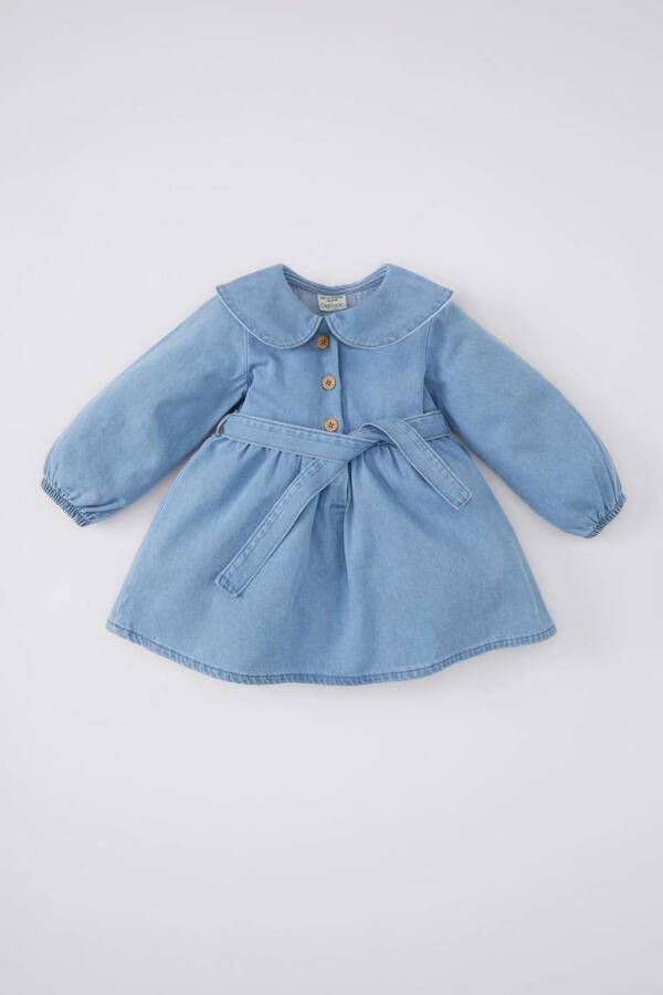 Baby Girl Long Sleeve Jean Dress Light Blue - 1