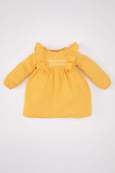 Baby Girl Long Sleeve Muslin Dress Yellow - 1