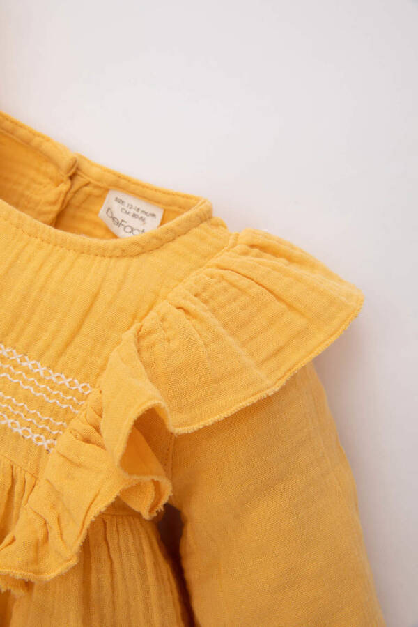 Baby Girl Long Sleeve Muslin Dress Yellow - 2