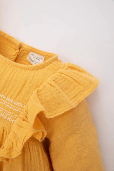 Baby Girl Long Sleeve Muslin Dress Yellow - 6