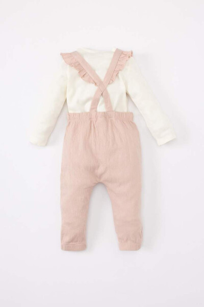 Baby Girl Long Sleeve T-Shirt Crinkle Fabric Romper 2-Piece Set Pink - 8