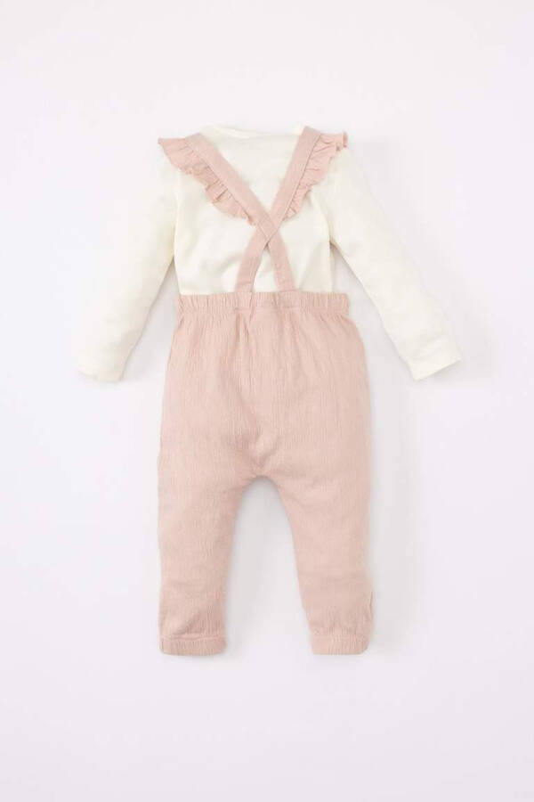 Baby Girl Long Sleeve T-Shirt Crinkle Fabric Romper 2-Piece Set Pink - 8