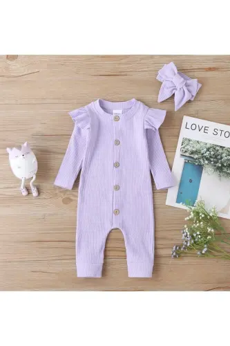 Baby Girl Long-Sleeved Fleece 100% Cotton Jumpsuit - 1