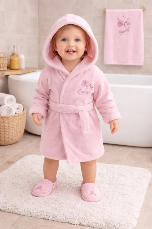 Baby Girl Luxury Robe Set Towel Set 100% Cotton Fabric 0- 2 Years STL6582 - SITILIN