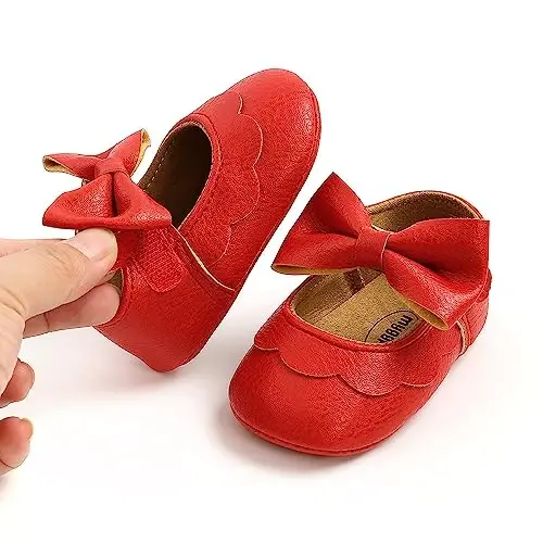 Baby Girl Mary Jane Dress Shoes - Infant Newborn Flats Anti-Slip Soft PU Leather Party School Wedding Princess Baby Girl Shoes - 5