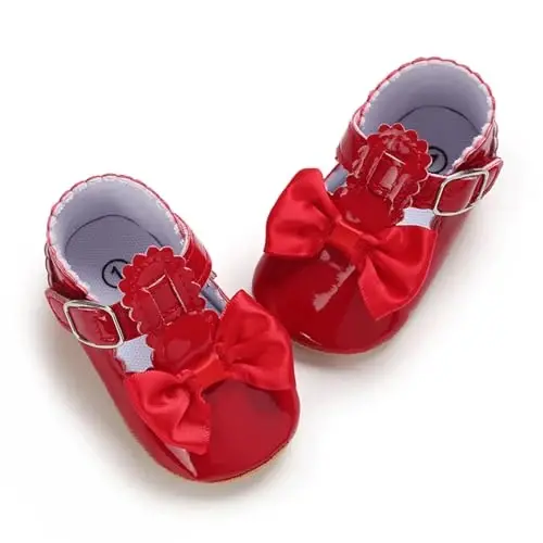 Baby Girl Mary Jane Dress Shoes - Infant Newborn Flats Anti-Slip Soft PU Leather Party School Wedding Princess Baby Girl Shoes - 1