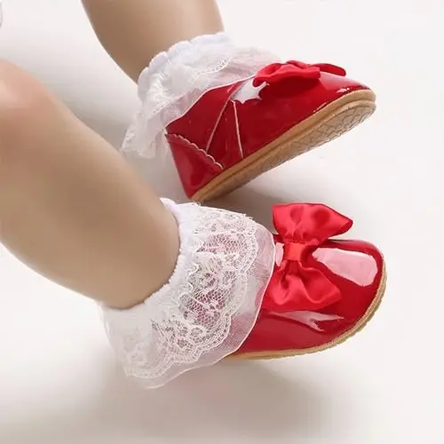 Baby Girl Mary Jane Dress Shoes - Infant Newborn Flats Anti-Slip Soft PU Leather Party School Wedding Princess Baby Girl Shoes - 2