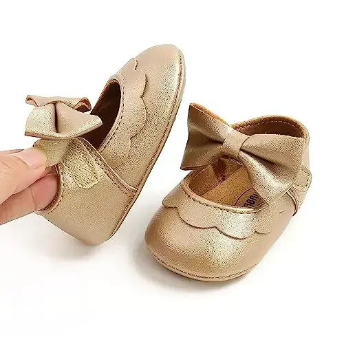 Baby Girl Mary Jane Dress Shoes - Infant Newborn Flats Anti-Slip Soft PU Leather Party School Wedding Princess Baby Girl Shoes - 5
