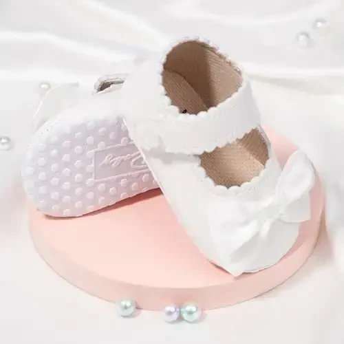 Baby Girl Mary Jane Dress Shoes - Infant Newborn Flats Anti-Slip Soft PU Leather Party School Wedding Princess Baby Girl Shoes - 4