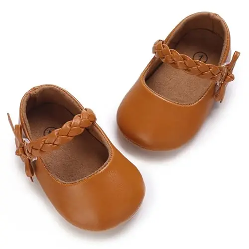 Baby Girl Mary Jane Dress Shoes - Infant Newborn Flats Anti-Slip Soft PU Leather Party School Wedding Princess Baby Girl Shoes 