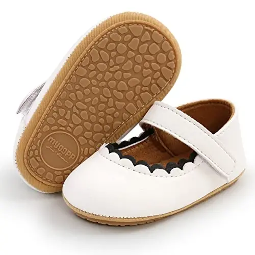 Baby Girl Mary Jane Dress Shoes - Infant Newborn Flats Anti-Slip Soft PU Leather Party School Wedding Princess Baby Girl Shoes - 1