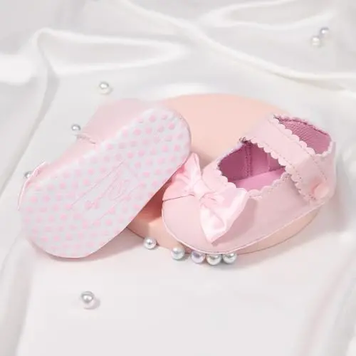 Baby Girl Mary Jane Dress Shoes - Infant Newborn Flats Anti-Slip Soft PU Leather Party School Wedding Princess Baby Girl Shoes - 2