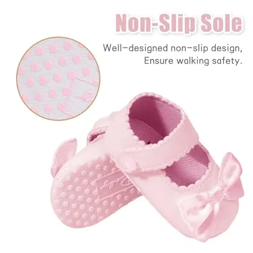 Baby Girl Mary Jane Dress Shoes - Infant Newborn Flats Anti-Slip Soft PU Leather Party School Wedding Princess Baby Girl Shoes - 3