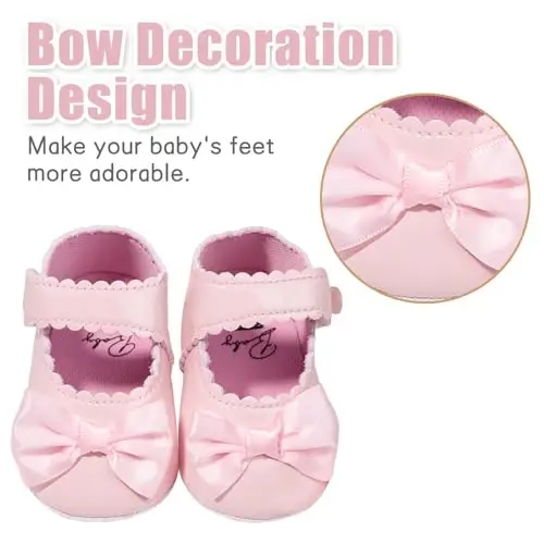 Baby Girl Mary Jane Dress Shoes - Infant Newborn Flats Anti-Slip Soft PU Leather Party School Wedding Princess Baby Girl Shoes - 4