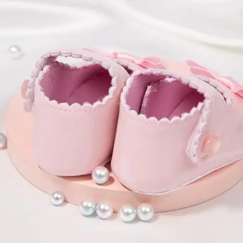 Baby Girl Mary Jane Dress Shoes - Infant Newborn Flats Anti-Slip Soft PU Leather Party School Wedding Princess Baby Girl Shoes - 5