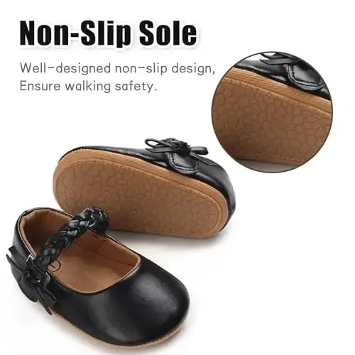 Baby Girl Mary Jane Dress Shoes - Infant Newborn Flats Anti-Slip Soft PU Leather Party School Wedding Princess Baby Girl Shoes - 5