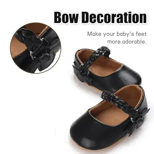 Baby Girl Mary Jane Dress Shoes - Infant Newborn Flats Anti-Slip Soft PU Leather Party School Wedding Princess Baby Girl Shoes - 6