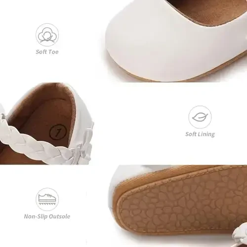 Baby Girl Mary Jane Dress Shoes - Infant Newborn Flats Anti-Slip Soft PU Leather Party School Wedding Princess Baby Girl Shoes - 4