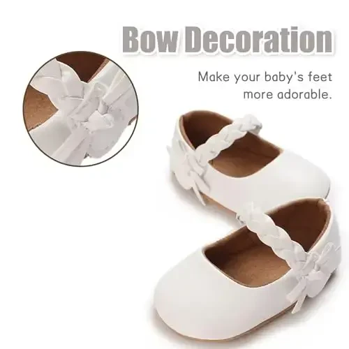 Baby Girl Mary Jane Dress Shoes - Infant Newborn Flats Anti-Slip Soft PU Leather Party School Wedding Princess Baby Girl Shoes - 5