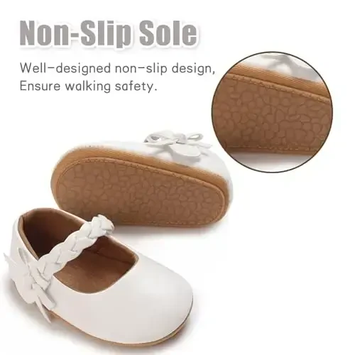 Baby Girl Mary Jane Dress Shoes - Infant Newborn Flats Anti-Slip Soft PU Leather Party School Wedding Princess Baby Girl Shoes - 6