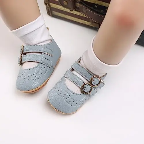Baby Girl Mary Jane Dress Shoes - Infant Newborn Flats Anti-Slip Soft PU Leather Party School Wedding Princess Baby Girl Shoes - 2