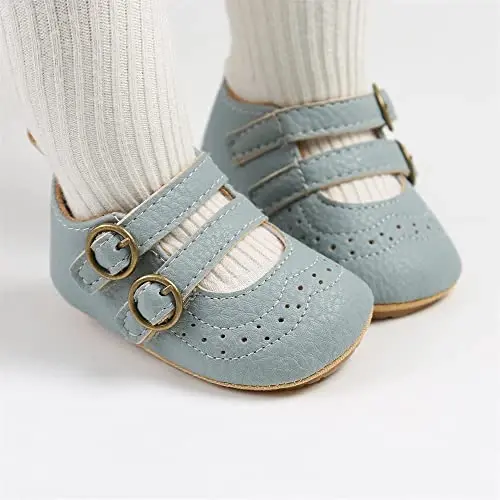Baby Girl Mary Jane Dress Shoes - Infant Newborn Flats Anti-Slip Soft PU Leather Party School Wedding Princess Baby Girl Shoes - 3