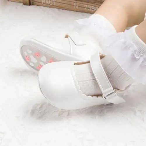 Baby Girl Mary Jane Dress Shoes - Infant Newborn Flats Anti-Slip Soft PU Leather Party School Wedding Princess Baby Girl Shoes - 2