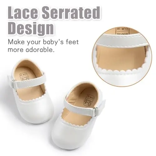Baby Girl Mary Jane Dress Shoes - Infant Newborn Flats Anti-Slip Soft PU Leather Party School Wedding Princess Baby Girl Shoes - 6