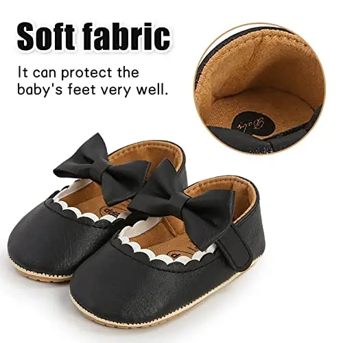 Baby Girl Mary Jane Dress Shoes - Infant Newborn Flats Anti-Slip Soft PU Leather Party School Wedding Princess Baby Girl Shoes - 7