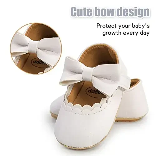 Baby Girl Mary Jane Dress Shoes - Infant Newborn Flats Anti-Slip Soft PU Leather Party School Wedding Princess Baby Girl Shoes - 4