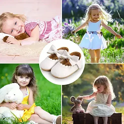 Baby Girl Mary Jane Dress Shoes - Infant Newborn Flats Anti-Slip Soft PU Leather Party School Wedding Princess Baby Girl Shoes - 7