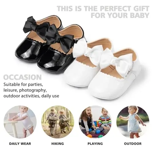 Baby Girl Mary Jane Dress Shoes - Infant Newborn Flats Anti-Slip Soft PU Leather Party School Wedding Princess Baby Girl Shoes - 6
