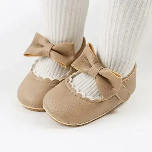 Baby Girl Mary Jane Dress Shoes - Infant Newborn Flats Anti-Slip Soft PU Leather Party School Wedding Princess Baby Girl Shoes - 2