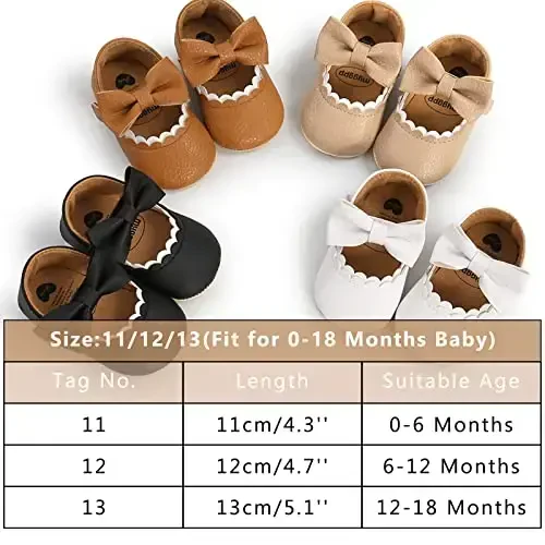Baby Girl Mary Jane Dress Shoes - Infant Newborn Flats Anti-Slip Soft PU Leather Party School Wedding Princess Baby Girl Shoes - 3