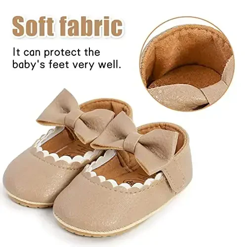 Baby Girl Mary Jane Dress Shoes - Infant Newborn Flats Anti-Slip Soft PU Leather Party School Wedding Princess Baby Girl Shoes - 6