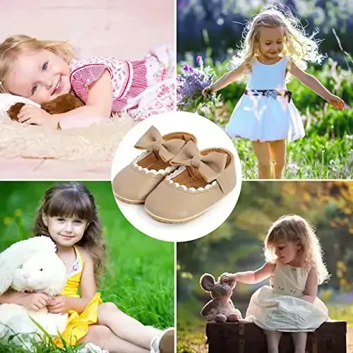 Baby Girl Mary Jane Dress Shoes - Infant Newborn Flats Anti-Slip Soft PU Leather Party School Wedding Princess Baby Girl Shoes - 7