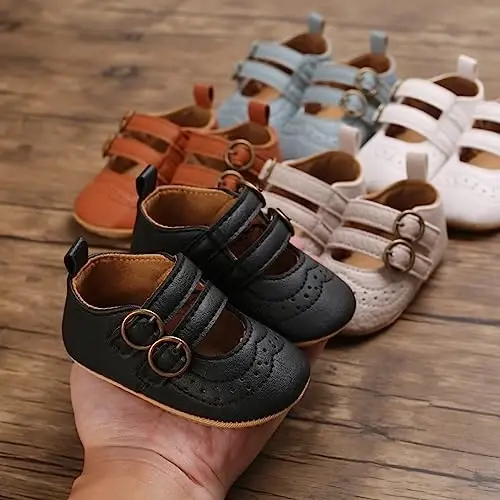 Baby Girl Mary Jane Dress Shoes - Infant Newborn Flats Anti-Slip Soft PU Leather Party School Wedding Princess Baby Girl Shoes - 5