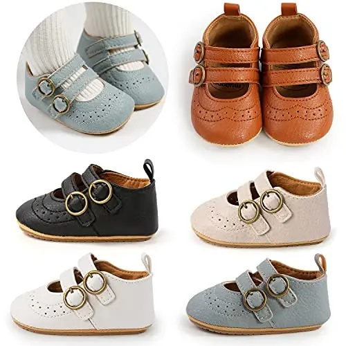 Baby Girl Mary Jane Dress Shoes - Infant Newborn Flats Anti-Slip Soft PU Leather Party School Wedding Princess Baby Girl Shoes - 6