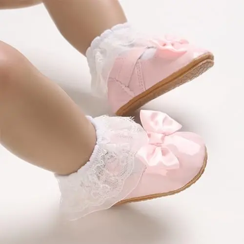 Baby Girl Mary Jane Dress Shoes - Infant Newborn Flats Anti-Slip Soft PU Leather Party School Wedding Princess Baby Girl Shoes - 2